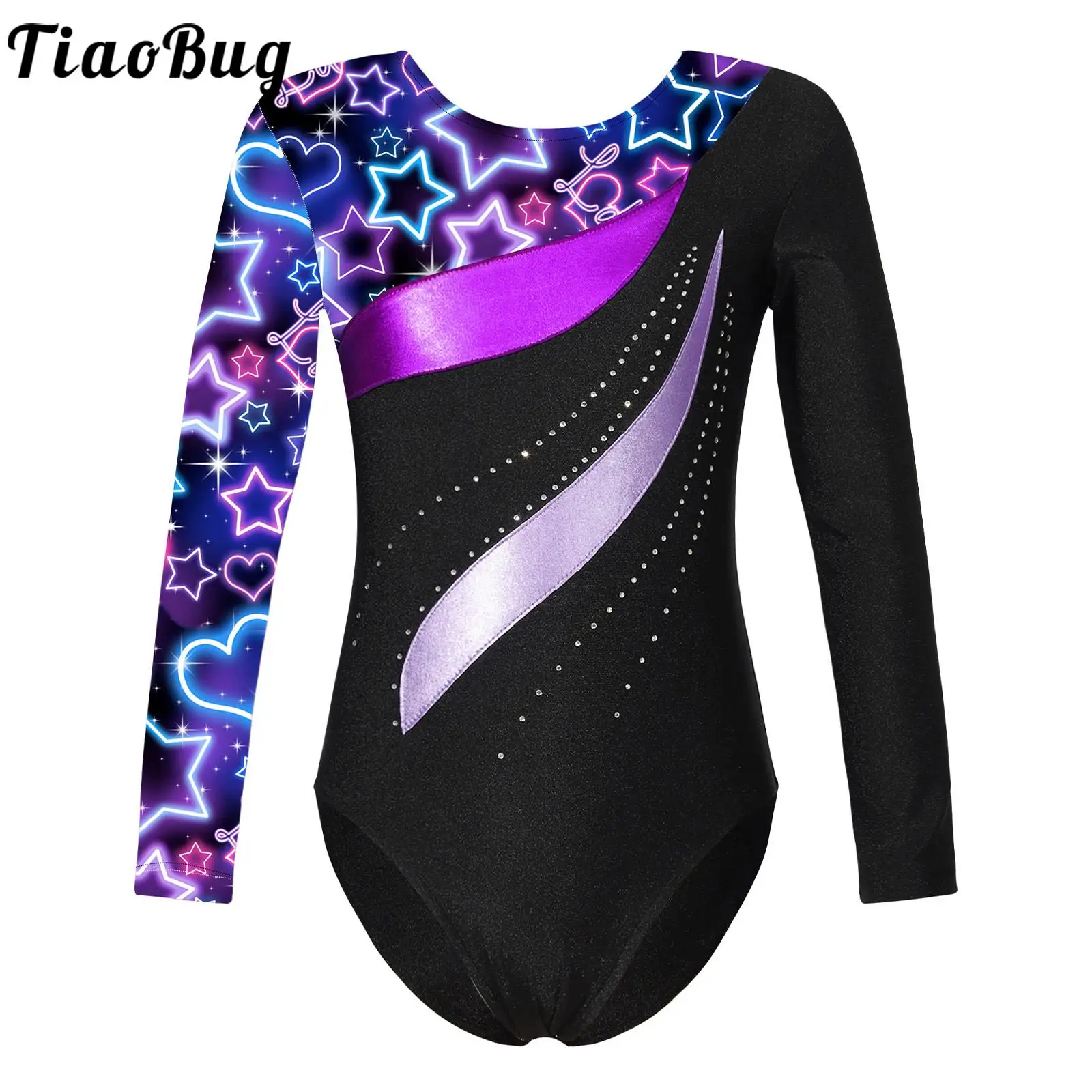 

Kids Girls Shiny Rhinestone Bronzing Cloth Dance Leotards Clothing Long Sleeve Ballet Dance Gymnastic Clothes