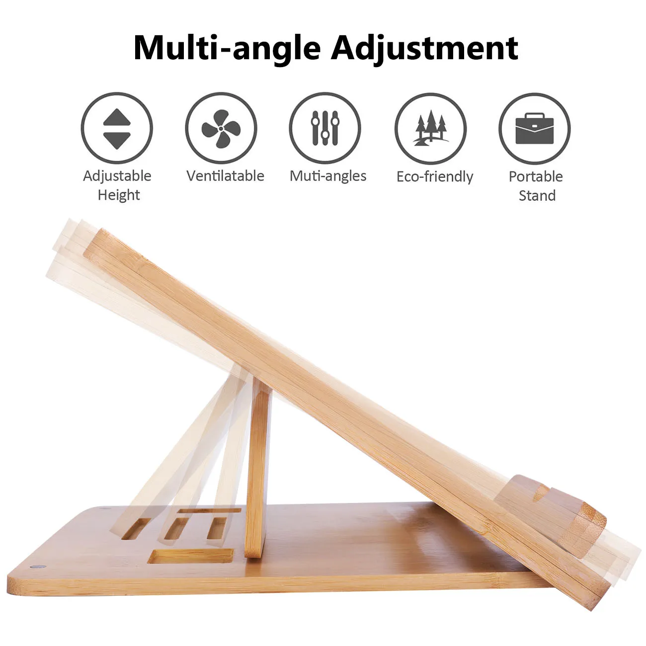 Bamboo Fodable Laptop Notebook Stand Adjustable with 4 Angles Notebook Mount Holder, Laptop Cooler Stand for Macbook,Tablet