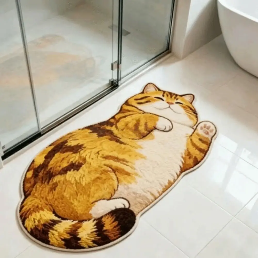 Soft Surface Cat Shape Floor Mat Imitation Cashmere 2D Printed Bedside Carpet Cute Outline Skin Friendly Entryway Door Mat