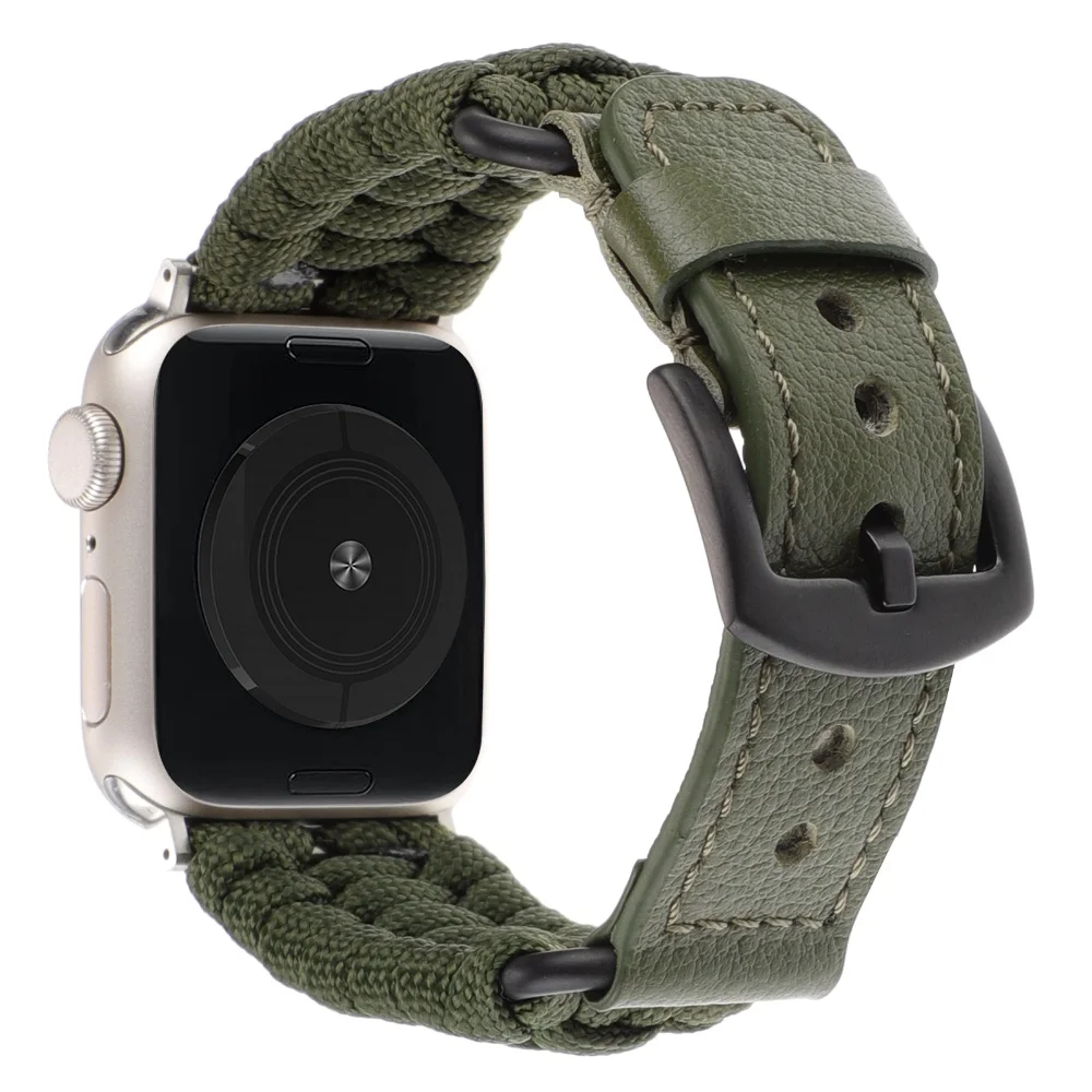 Sport Leather Strap For Apple Watch Ultra2 46mm 40mm 44mm 49mm 45mm 41mm Umbrella Rope Band iWatch Series 4 6 7 8 9 S10 SE Ultra