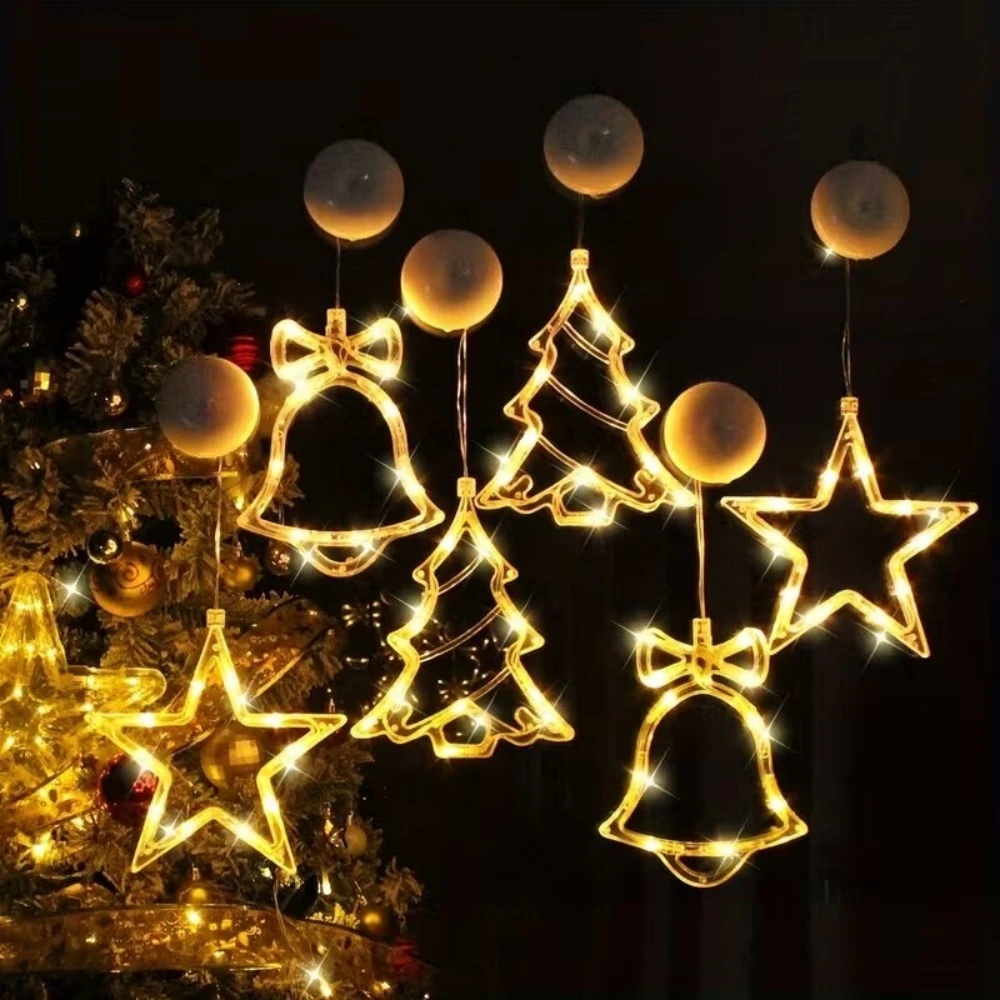Christmas Led Suction Cup Lights 10 Classic Patterns Santa Snowman Tree Battery Powered Indoor Christmas New Year Window Decor