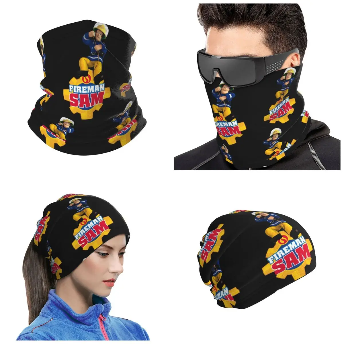 Cartoon Firefighter Fireman Sam Bandana Neck Cover Printed Wrap Scarf Hiking Fishing Face Mask For Men Women Adult Winter
