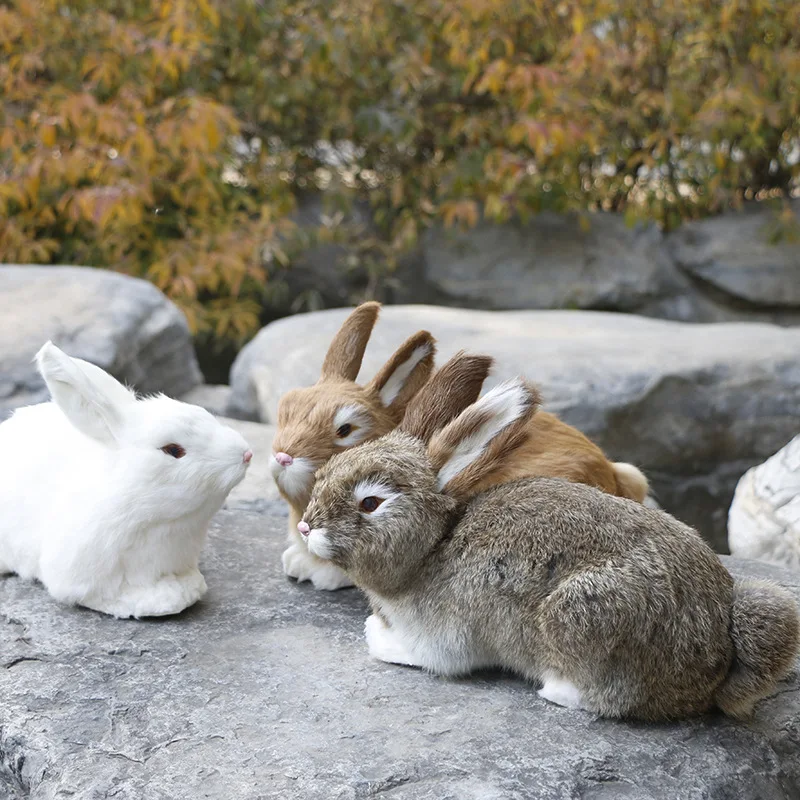 Lifelike Faux Fur Rabbit Toy Realistic Rabbit Doll Animal Figurines  Gift Home Decor Crafts Desktop Ornaments Photography Props