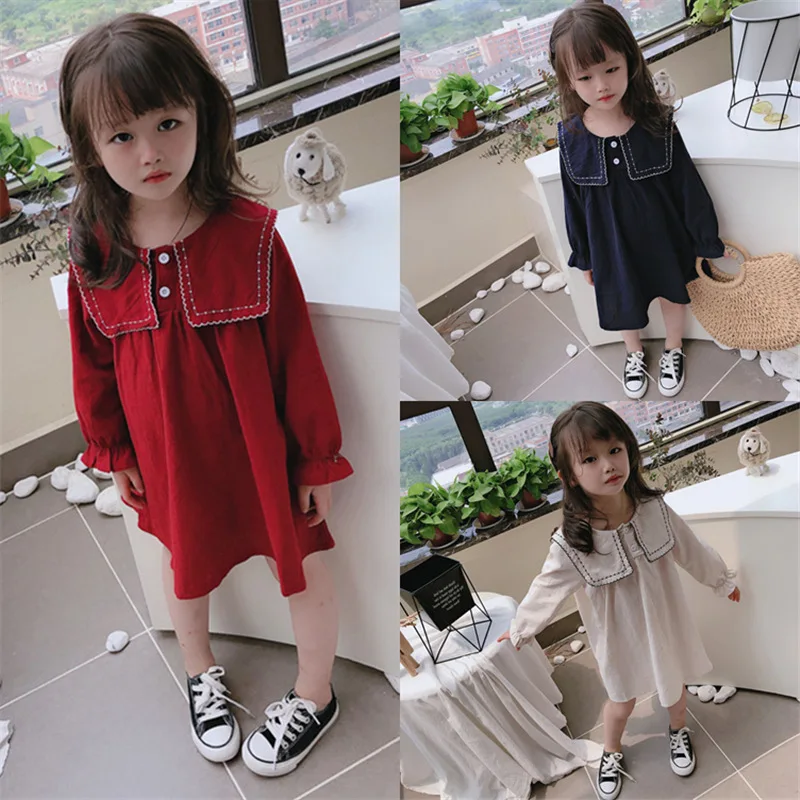 Girls' Skirt Preppy Style Long Sleeve Dress Princess Dress25Autumn New Fashion Foreign Trade Children's Clothing Wholesale3-8Yea