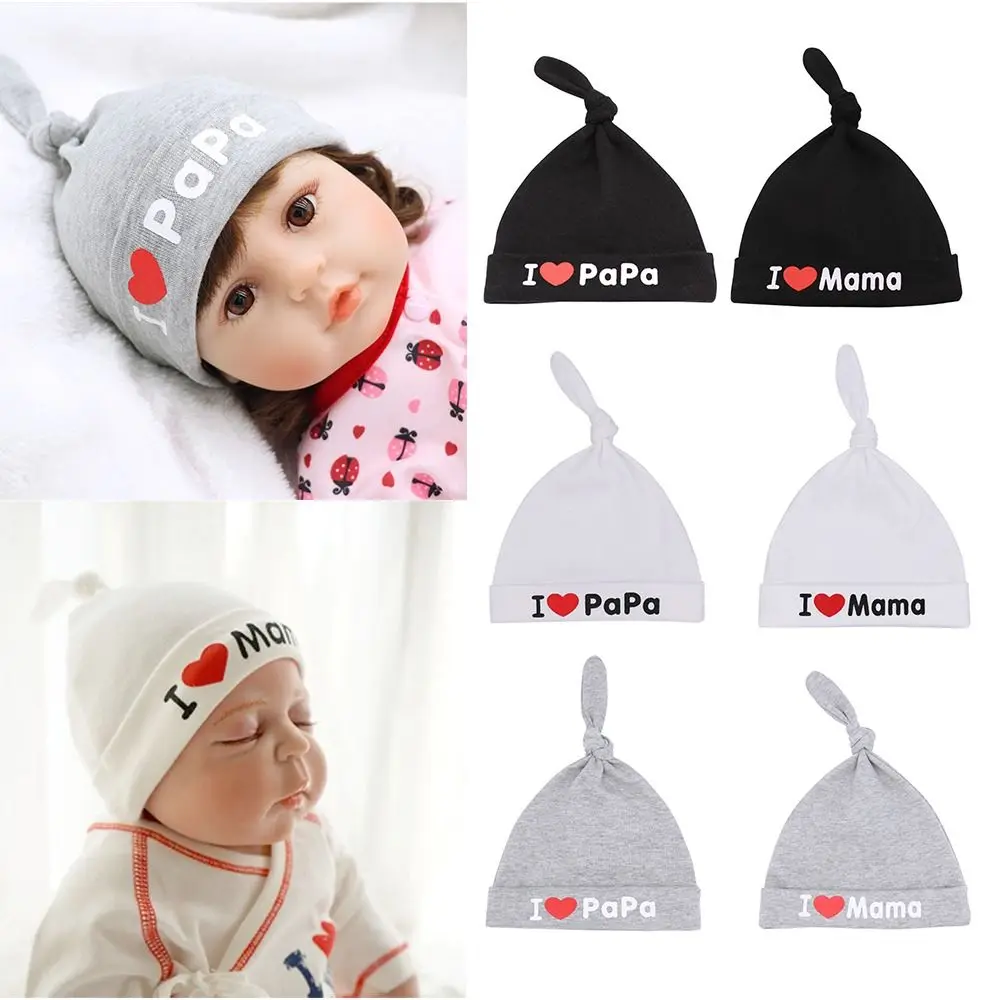 0-3M Baby Hat Unisex I Love Papa Mama Print Elastic Knitted Hats Cotton Newborn Bonnet Girls Boys