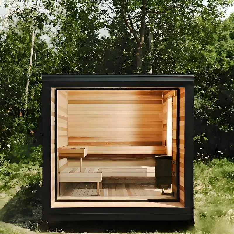 High-end double square hemlock electric stove heating sauna steam spa combination leisure garden cabin