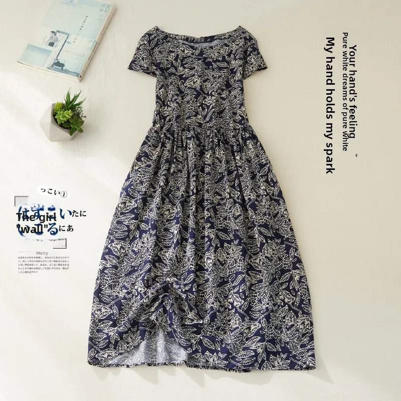 

Elegant Summer New plus Size Women's Lazy Style Midi Length Waist Cinching Slimming Floral Linen Dress Citywalk Cotton Short ...