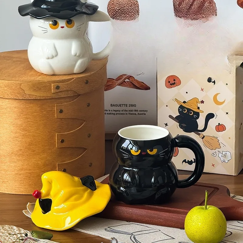 2025 New High-Quality Ghost Cat Ceramic Mug with Lid - Stylish Home Drinking Cup for Women, Practical  Convenient for Daily Use view 4