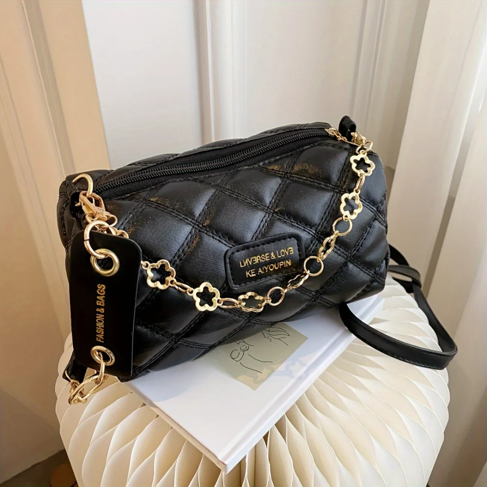 

Trendy Argyle Quilted Mini Crossbody Bag, Solid Color Chain Handle Phone Lipstick Coin Bag, Perfect Shoulder Bag For Daily Use