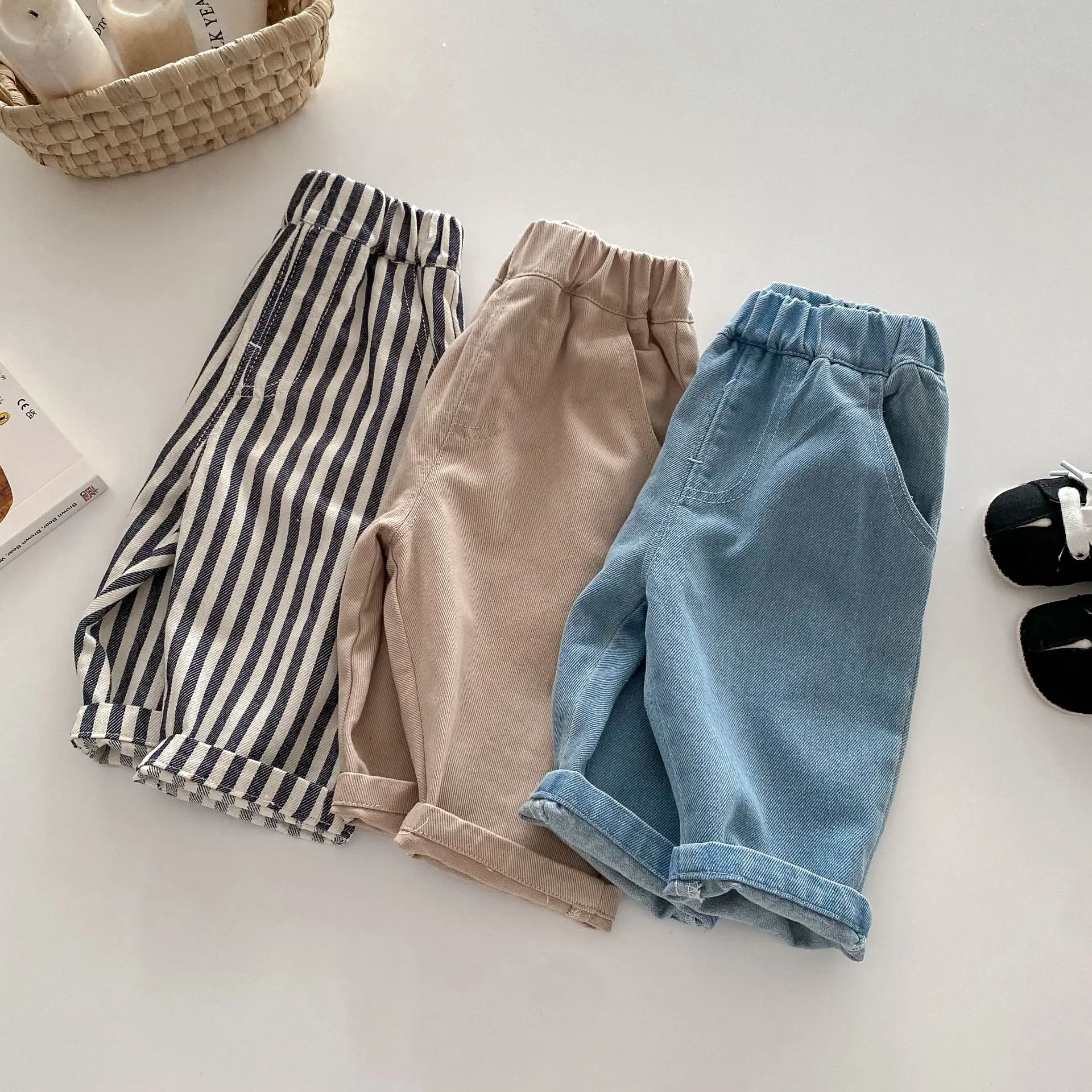 0-5 Jahre Frühling Herbst Kinderhosen Koreanischer Stil Kinder-Jeans Einfarbig und Gestreift Jungen Mädchen Denim-Hosen Kinderhosen – Detail 10