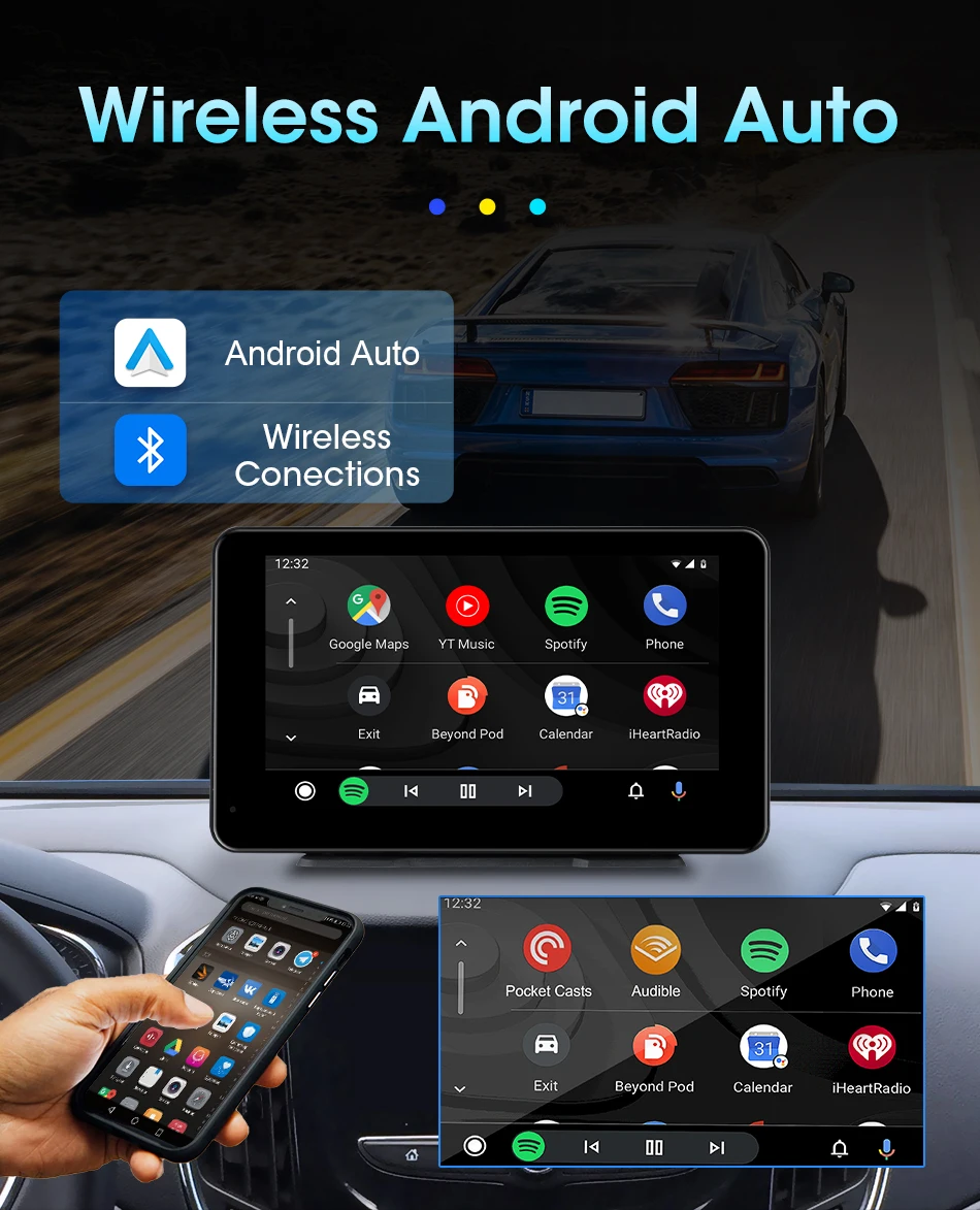 7 zoll Tragbare Auto Radio Drahtlose CarPlay Android Auto WIFI Multimedia Video Player Auto Intelligente System 5G WIFI BT FM AUX – Detail 9