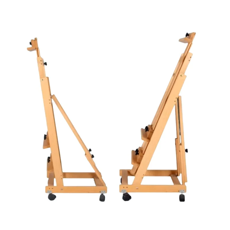 H-frame beech wooden frame with larger storage tray for artist's oil painting wooden easel