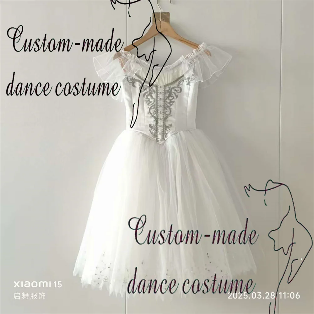 Elegant Custom Size Kids Girls Women Adults Dance Performance Wear Long Costumes Cream White Romantic Ballet Tutu Dress