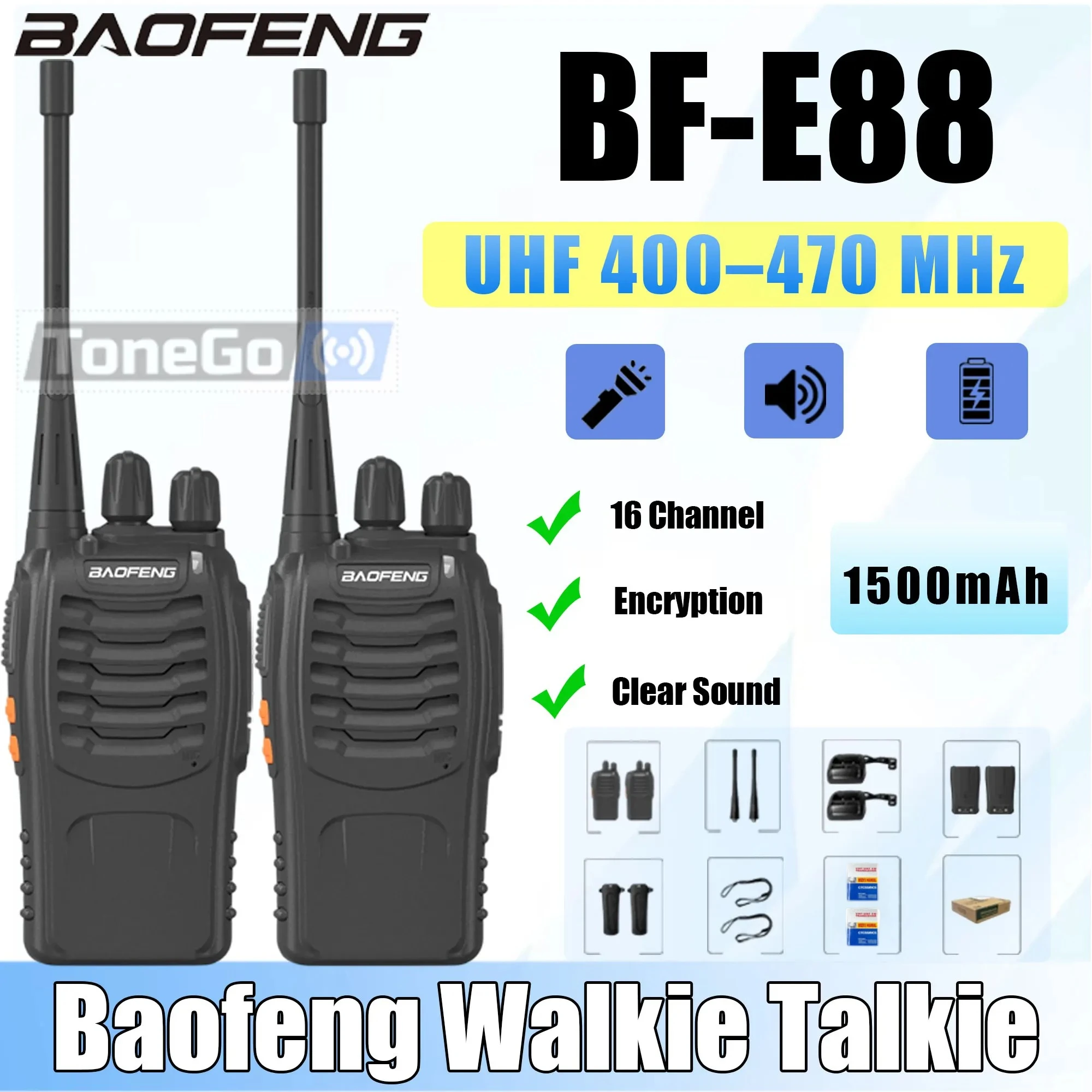 2/4PCS Baofeng E88 Walkie Talkie 1500mAh 16 Channels VOX UHF 400-470MHz Flashlight Portable Ham Two Way Radio BF-E88 For Hunting
