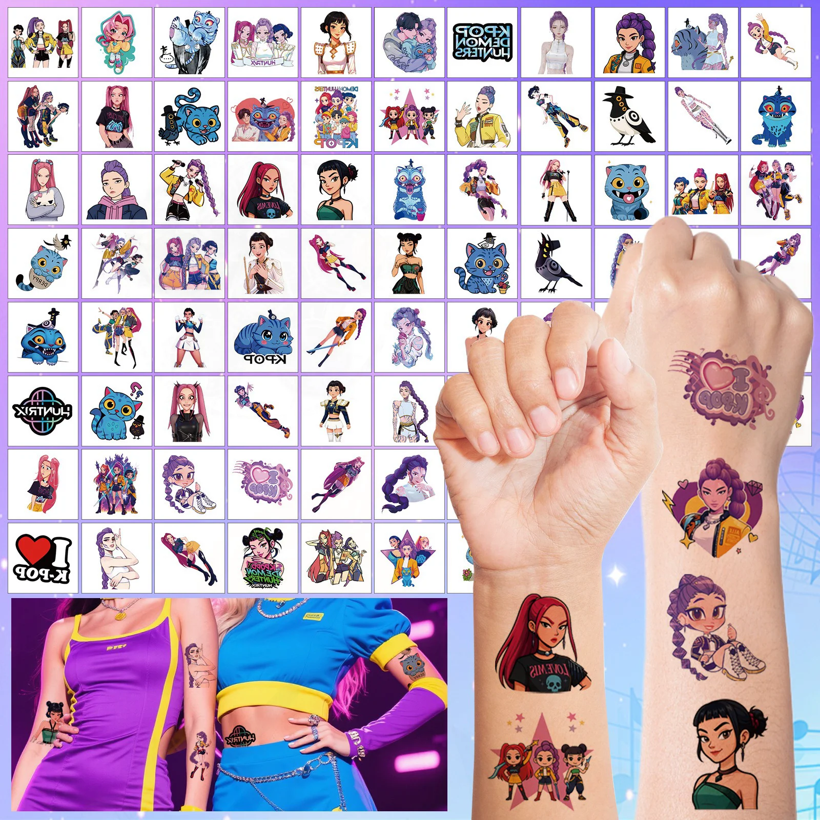 1 مجموعة جديدة الكرتون Kpop شيطان الصيادين المؤقتة الوشم ملصق رومي لطيف مقاوم للماء الوشم لهدية حفلة مضحكة #1