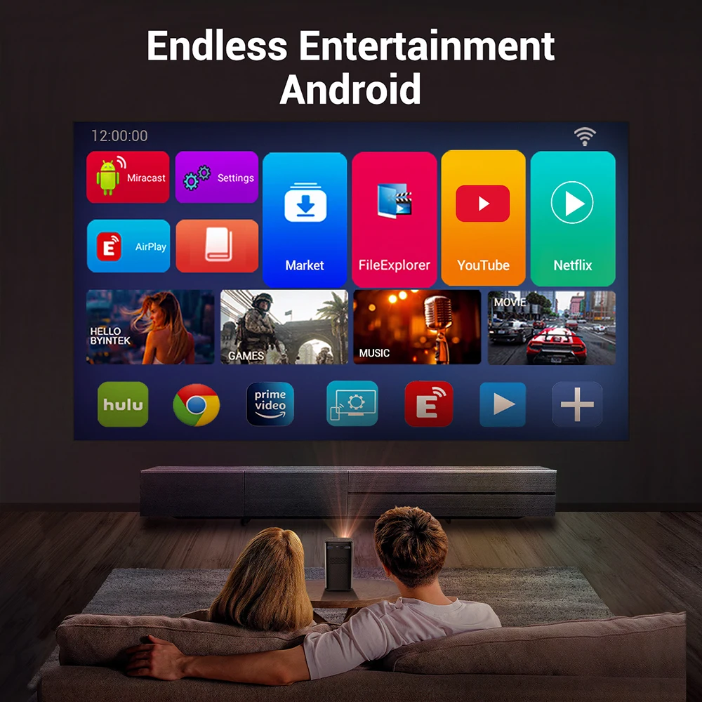 BYINTEK P70 Projector 4K 1080P DLP Mini Portable Projector Home Theater Smart Wi-Fi & Bluetooth for Movies & Gaming With Battery