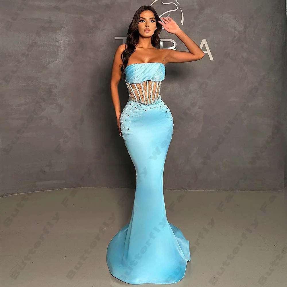 Beautiful Formal Elegant Evening Dresses Fascinating Sexy Off Shoulder Sleeveless Long Slimming Simple Mopping Prom Gowns 2024