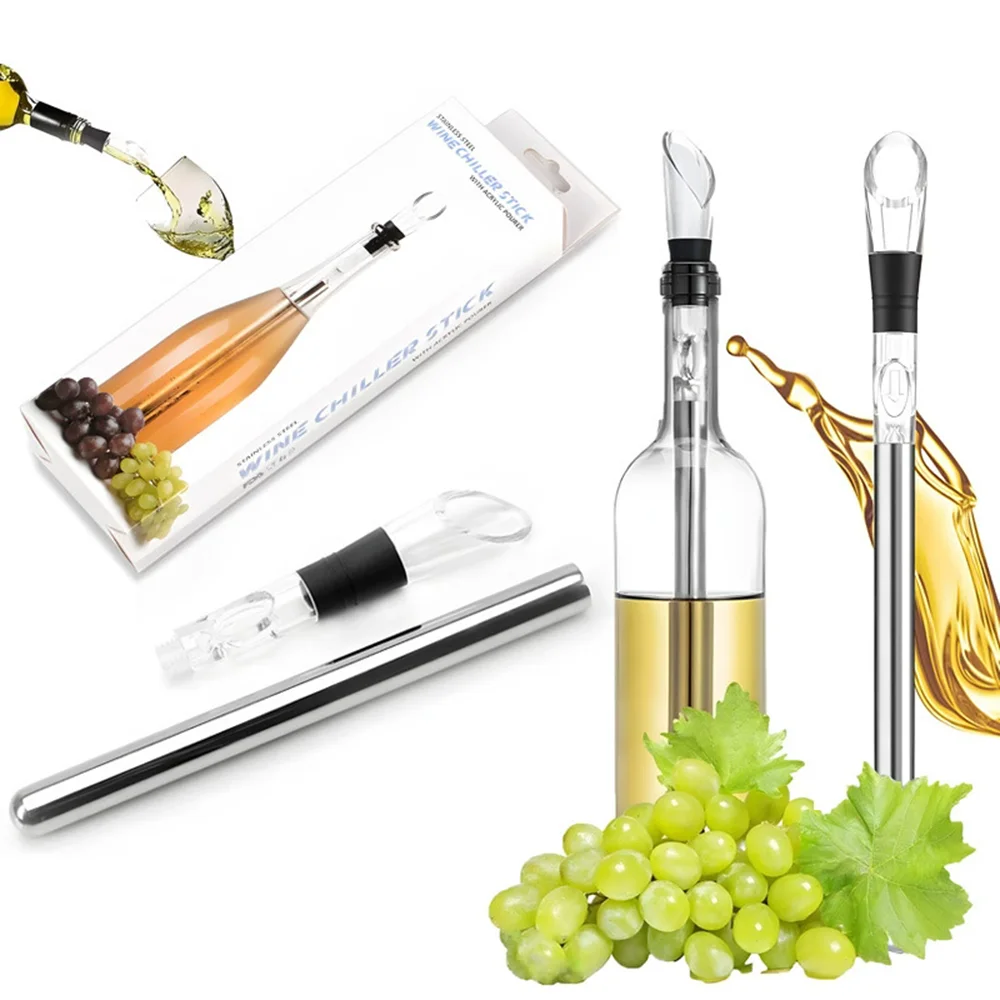 Bastão Congelador de Vinho e Cerveja em Aço Inoxidável com Aerador e Tampa para Bar - Novo Lançamento!