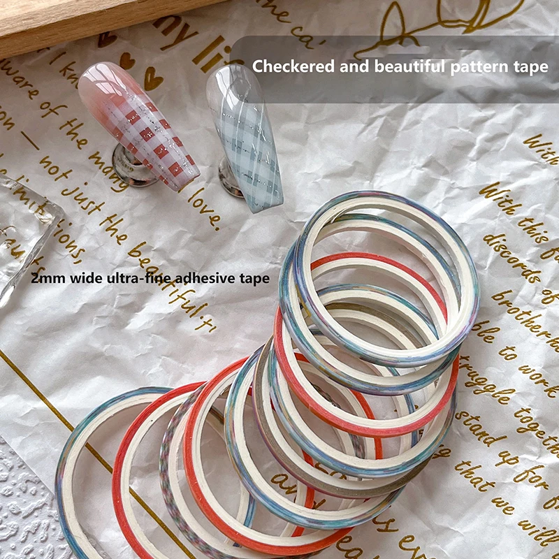 5Roll Nail Striping Tape Checkered Lines 3d Nail Art Tool Color Rolls Nail Decals DIY Nail Tips Sticker Decoration`~