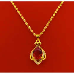 UMQ Authentic Vietnam Sand 18K Gold Necklace Women's 24K Gold Color Flower Ruby Pendant Gold 999 Collarbone Gold Plated Jewelry