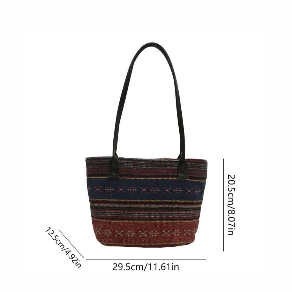 Casual Strip Ethnic Style Hand Bags Large Capacity Handbag Embroidery Shoulder Bag Geometric Woven Bag Bohemian Tote Bag Travel