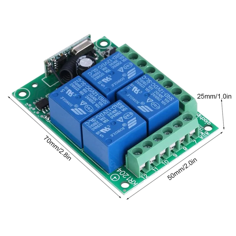 Y45A-Sakelar Remote Control Nirkabel Universal DC 12V 4CH Modul Penerima Relai dengan 4 Saluran RF Remote 433 Mhz Pemancar