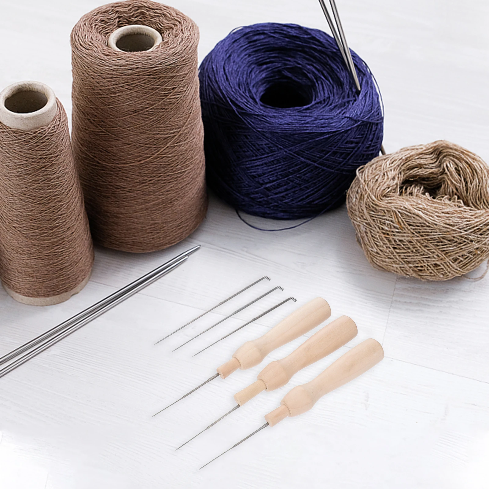 

60Pcs Needle Felting Kit 3 Sizes Metallic Needles Wooden Handles Storage Bottles Wool Needle Craft Tools Felting Supplies