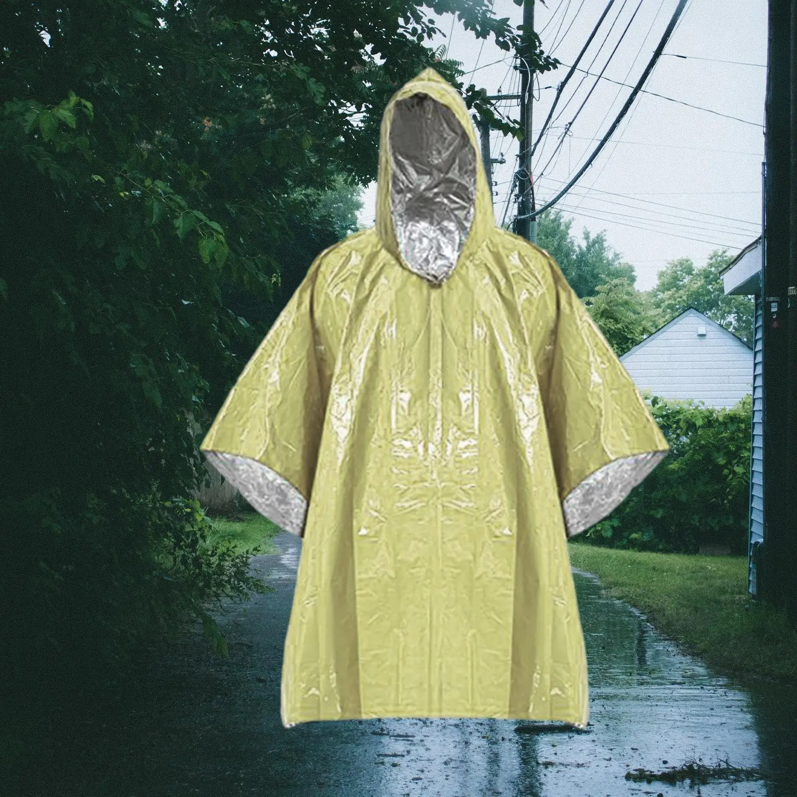 Poncho de chuva de emergência com forro Mylar, Impermeável Longo Portátil Resistente às Intempéries para Adultos Unisex Kits de Sobrevivência ao Ar Livre