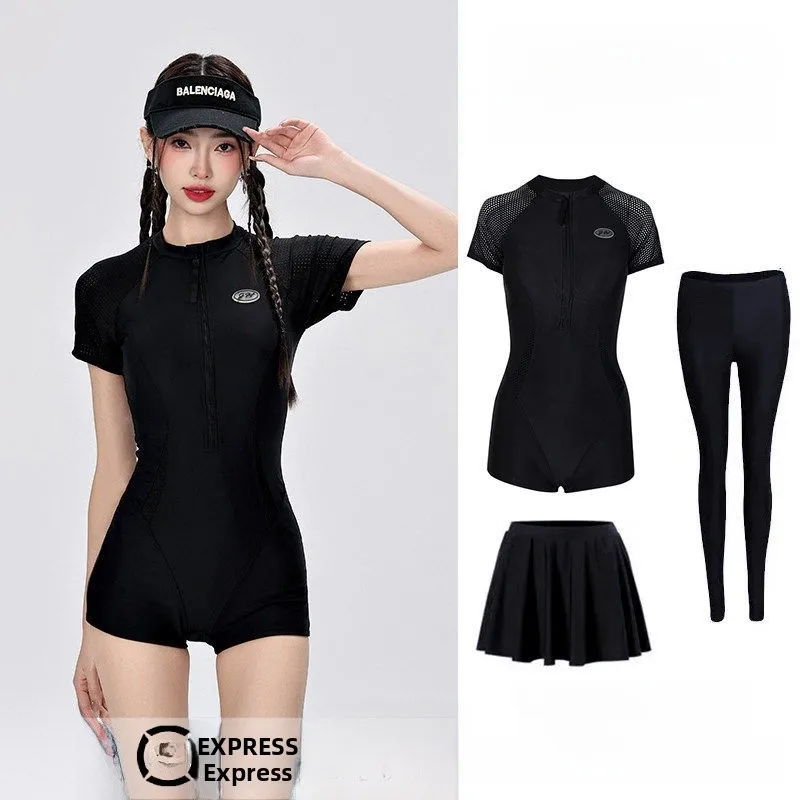 Women's Conservative Speed Suit Wetsuit Surfing Swimming Costume Quick Dry round Neck Short Sleeve Triangular  Swimsuit