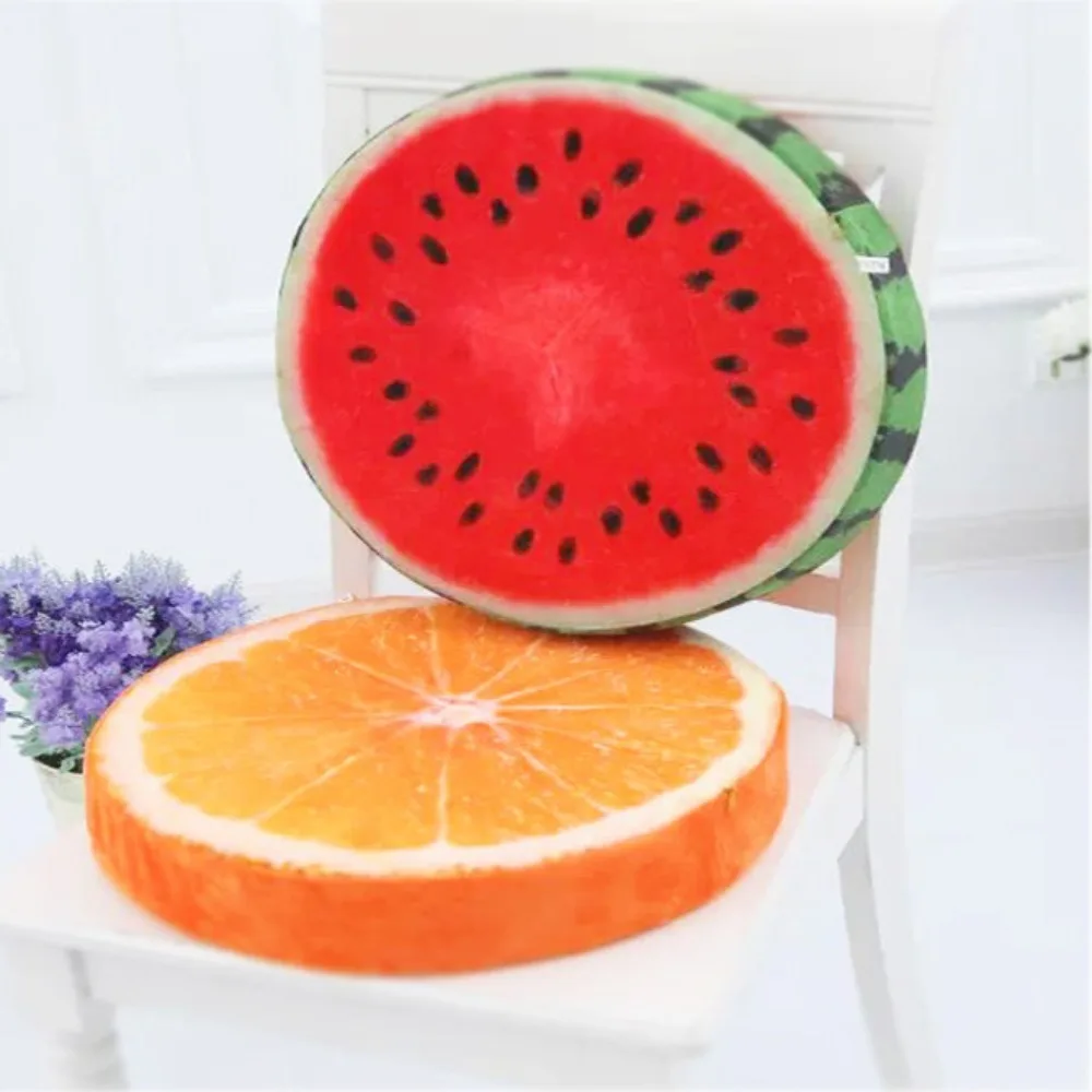 Soft Round Fruit Pillow Fruit Slice Print Fabric Throw Pillow Simulation Inner Seat Cushion Sofa Decor