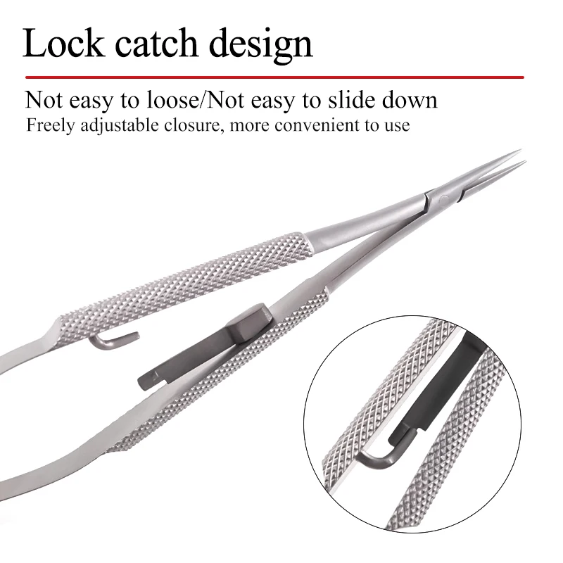 Abrazadera de aguja de bloqueo, 12/14/16/18cm, instrumento microscópico oftálmico, tipo rotulador, soporte de aguja quirúrgica autoblocante de curva recta