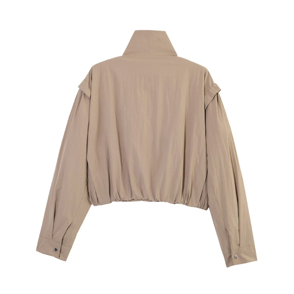 Lightweight Casual Outerwear Stand Collar Jacket For Office Work Polyester Fabric Medium Elasticity Solid Pattern