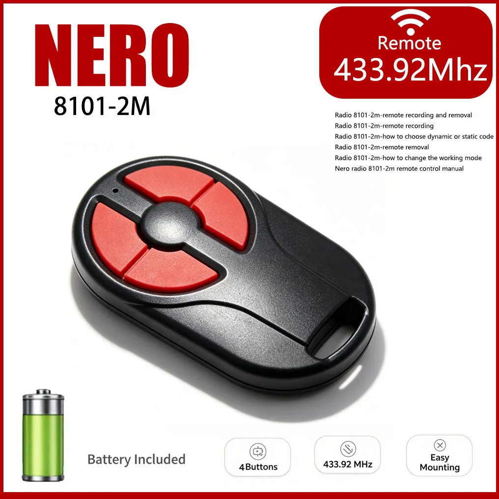 4Nero 8101-2m 4m 34.92MHz Scroll Code Garage Door Remote Control Radio Door Obstacle Key