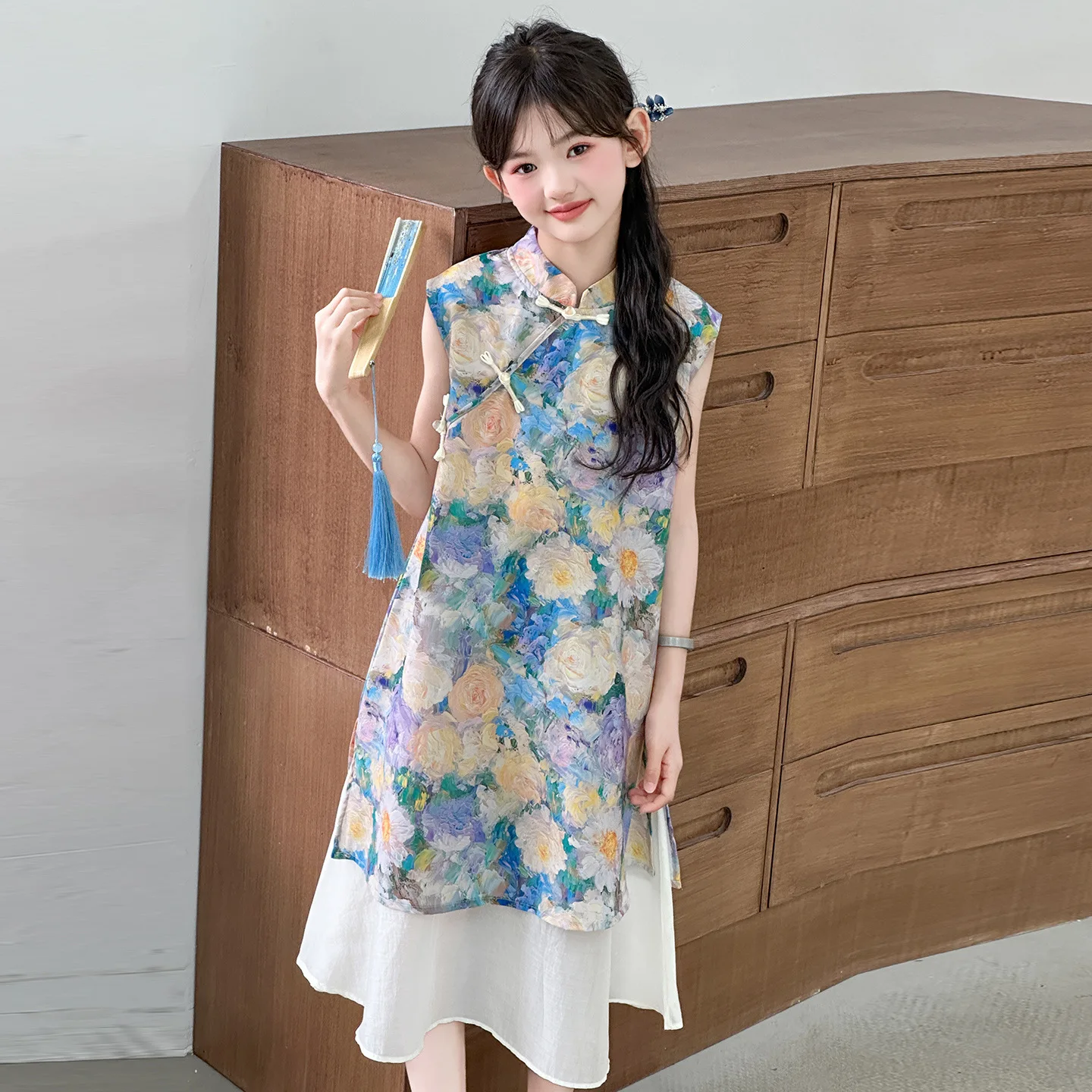 

Girls' new Chinese style dress 2025 new style summer children's western-style sleeveless vest skirt skirt