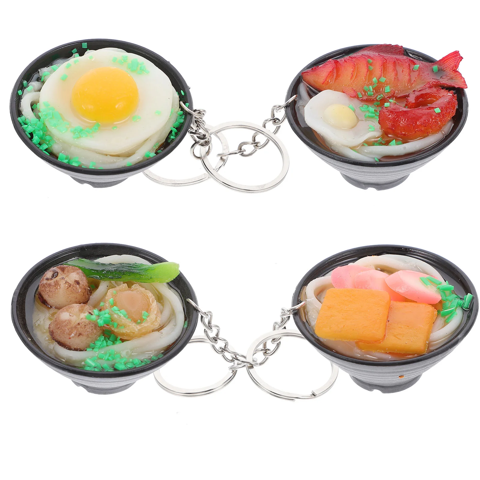 4 Pcs Ramen Keychain Colorful Chains Realistic Pendants Simulation Keyring Rings Decors Fob Decorative Mini Shape