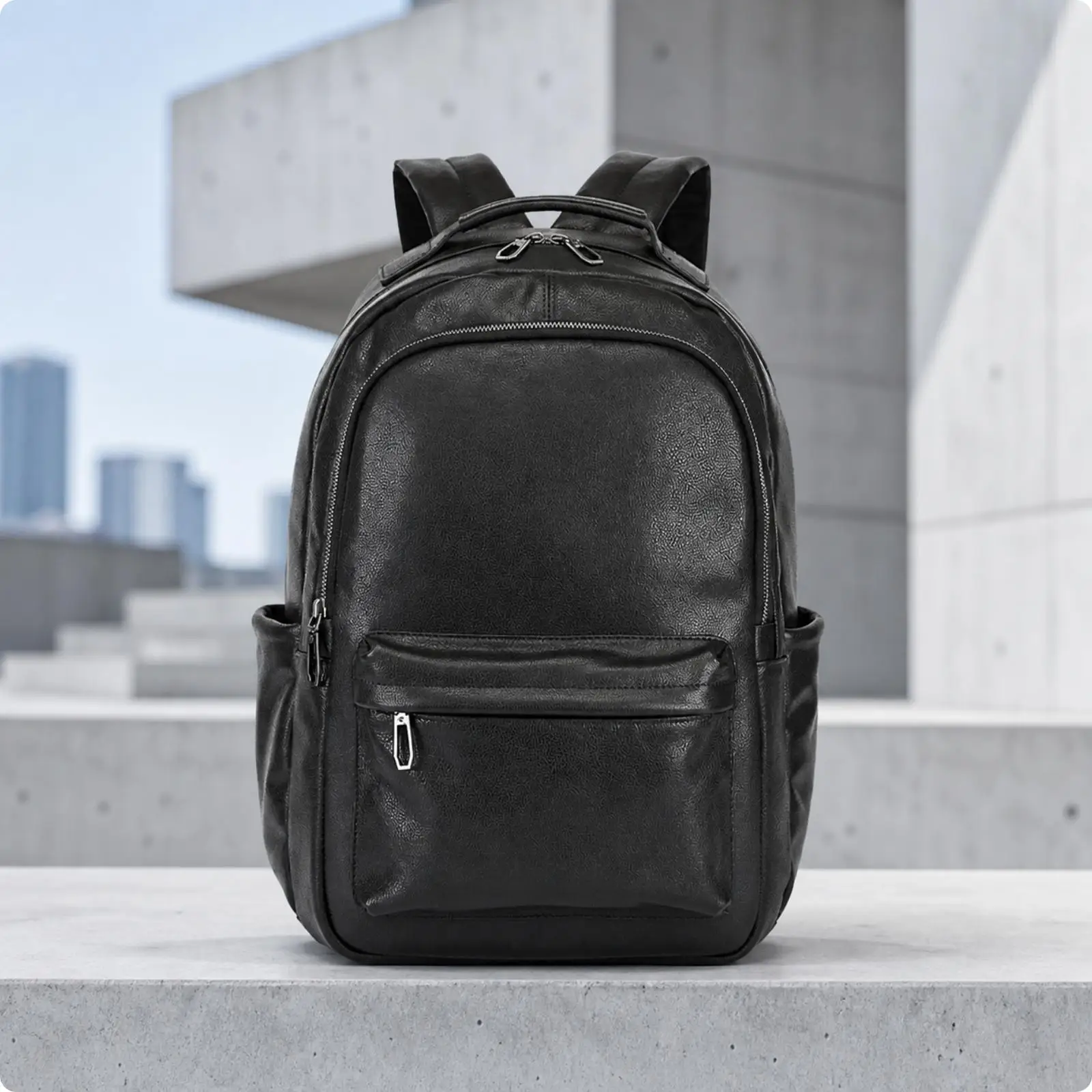 Classic Canvas Backpack Leather Detail Travel Rucksack for Men Women with External Zippered Pockets 15 Inch Laptop