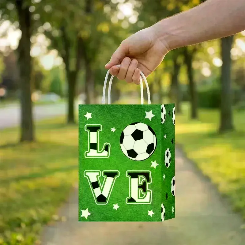 Football pattern gift bag, football themed tote bag, party sports shopping beverage paper bag