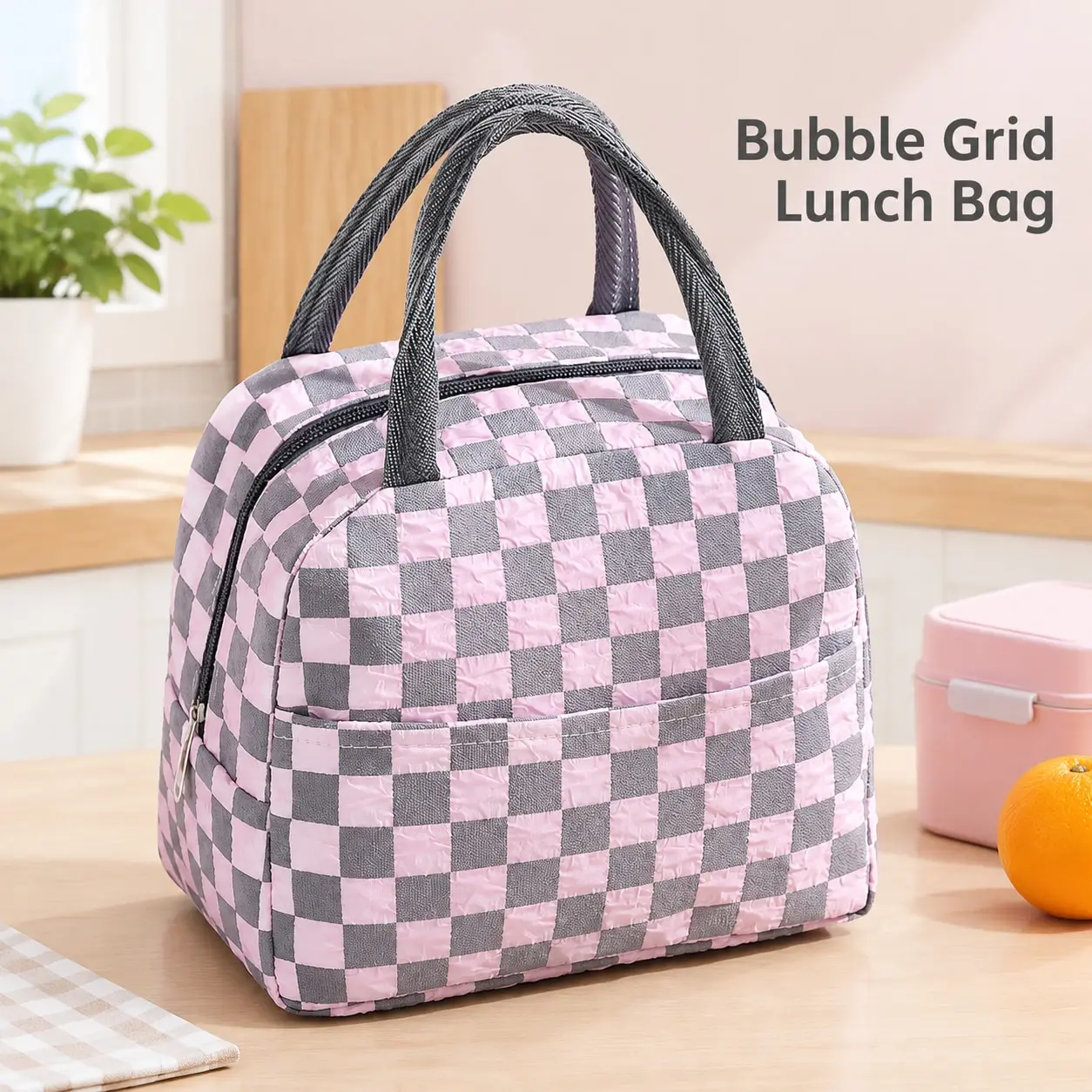 Bubble grid insulated bag, large capacity picnic lunch bag, office worker lunch bag, hand-held fresh-keeping lunch box bag