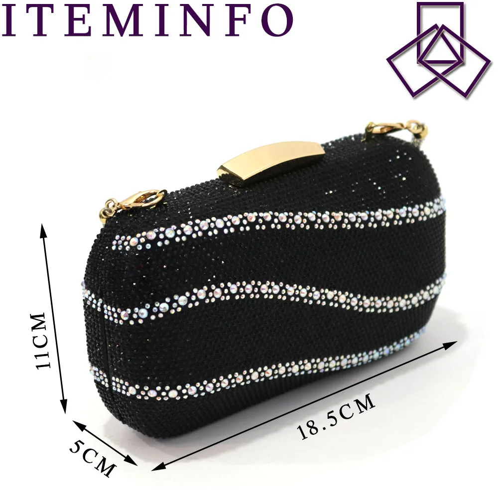 Fashion Women Evening Bags Metal Stripe Luxury Diamonds Clutch Wine Color Rhinestones Chain Shoulder Handbags