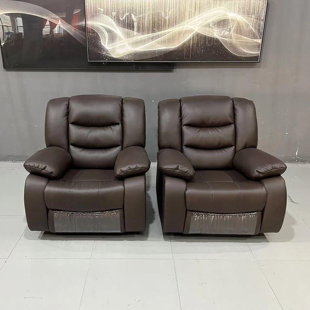 MANBAS Modern manual Recliner Sofa Chair, Comfortable  Genuine Leather Home Theater Seating, Cinema Reclining Chairs Living Room