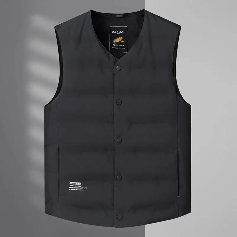 

Lightweight Loose Men's down Vest White Du Feather V-Ne Autumn Winter Faion Urban Sle Thermal Polyester Fiber