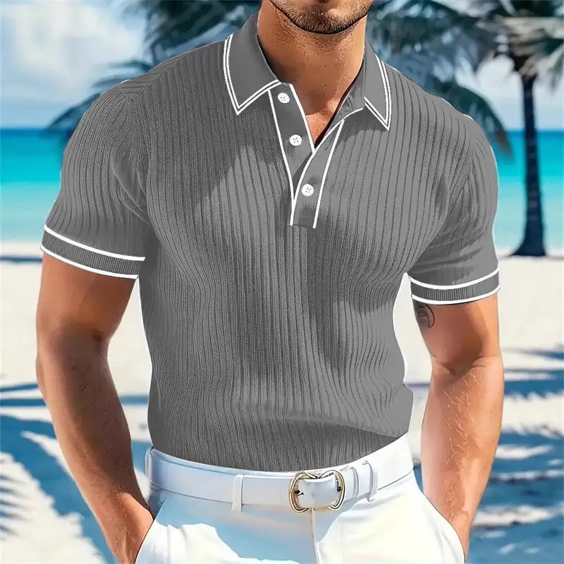 

Summer Men's Short Sleeve Shirt Cool Feeling Thin Blend Fiber Daily Wear Striped Pattern Lightweight Comfortable Menswear