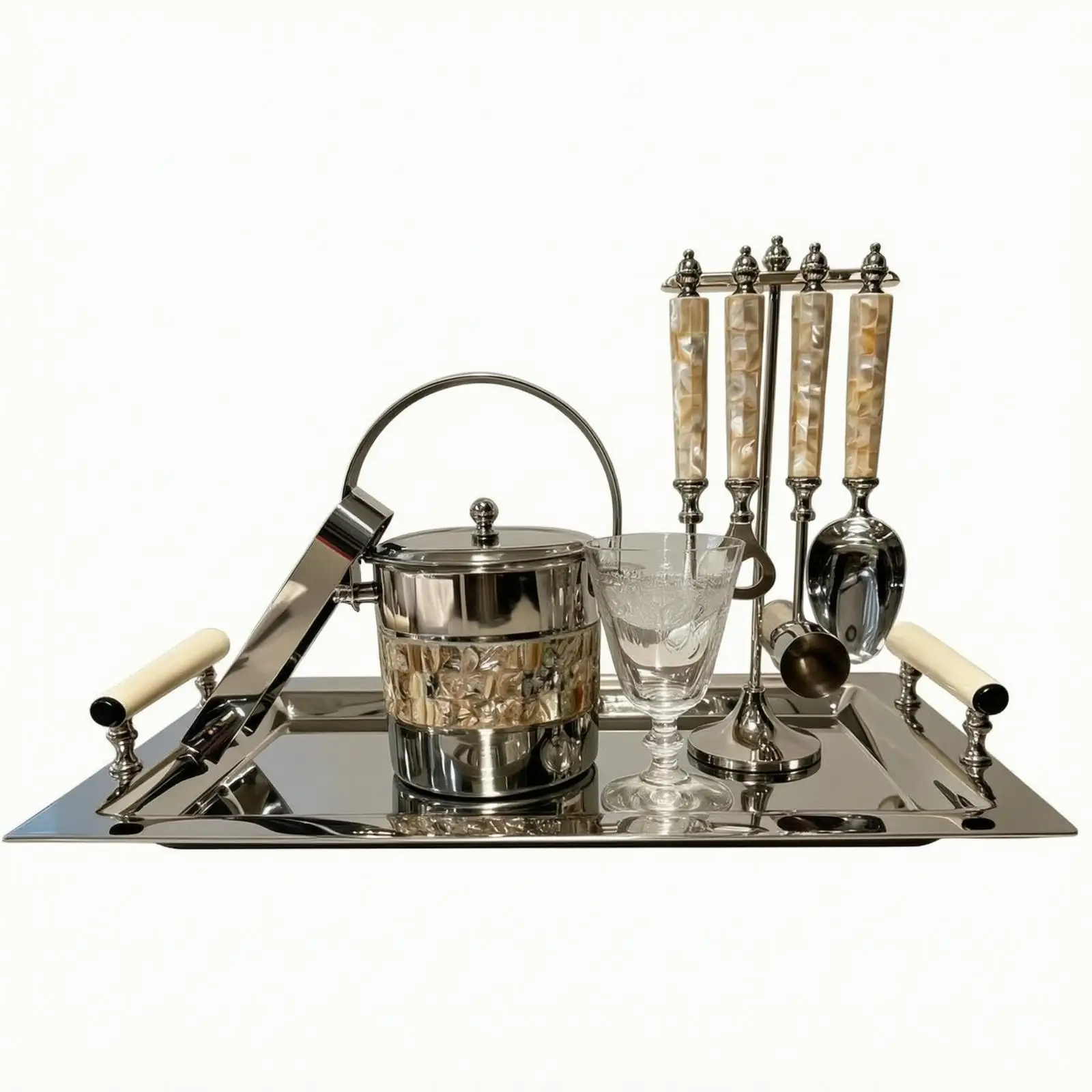 4 Pieces Drink Serving Set Mirrored Drink Station Set with Ice Chilled Container