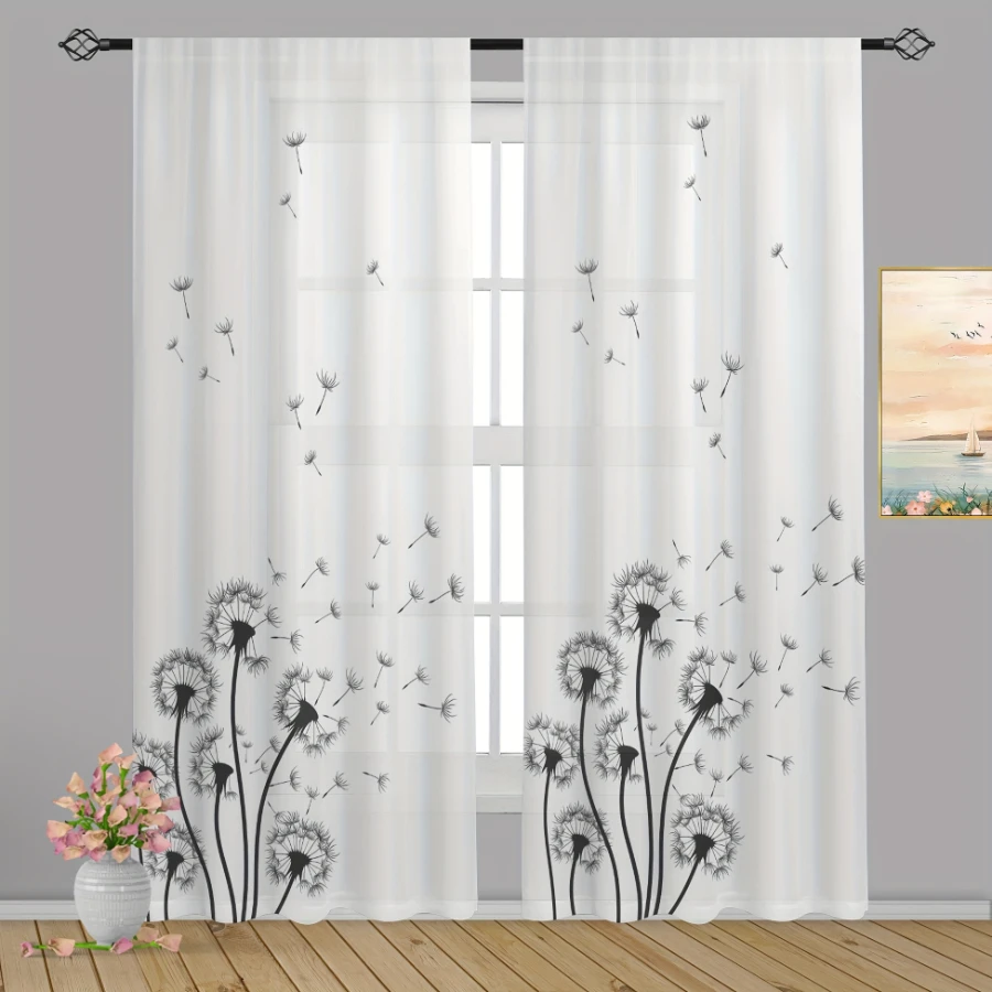 2PCS Digital Printed Curtains, Simple Dandelion Design, Modern Minimalist Style for Living Room Bedroom Kitchen Home Decor
