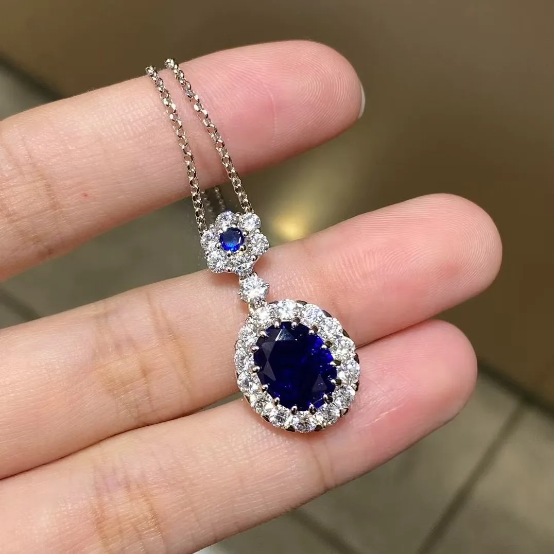 

PT950 Platinum Royal Blue Sapphire Pendant Necklace Princess Style Light Luxury Elegant Women Wholesale Jewelrynecklaces for wom