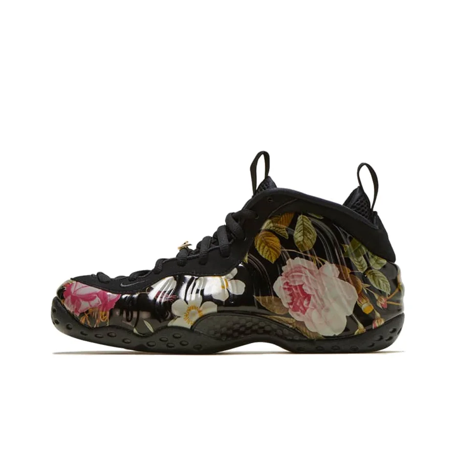 Nike Foamposite One FLORAL Pu Cushioning Abrasion Resistant Mid top Basketball Shoes Women's Coal Black AA3963-002