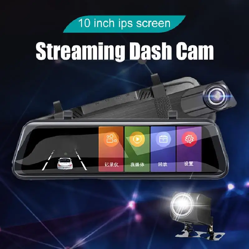 

1080P Mirror Dash Cam Front Rear Dual Camera 10" IPS Touch Screen 170° Wide Angle Car Streaming Recorder G-Sensor Loop Recording