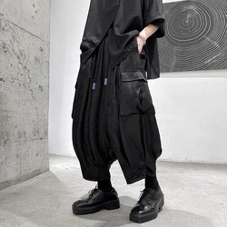 Streetwear Men Harem Pants High Street Black Wide-leg Trousers Hip Hop Jogging Pants Side Pocket Cargo Pants Oversized