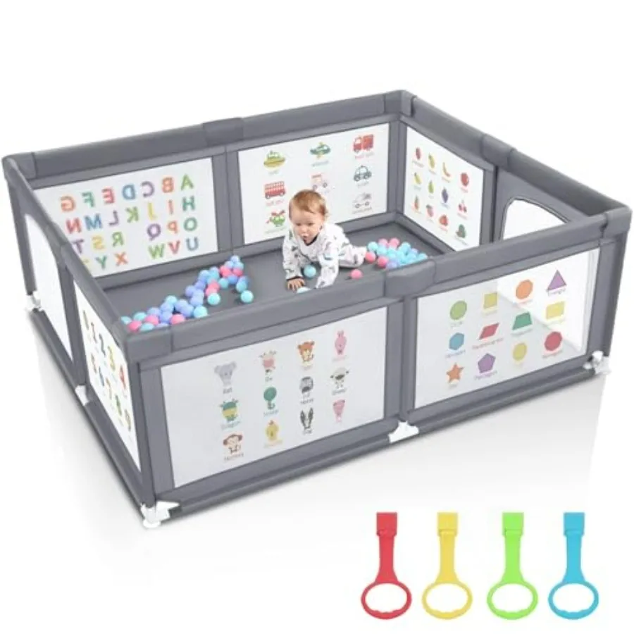 

Детский манеж 71x60 дюймов с утолщенными трубками, игровой центр с противоскользящими присосками, износостойкая сетка в пастельных тонах для малышей