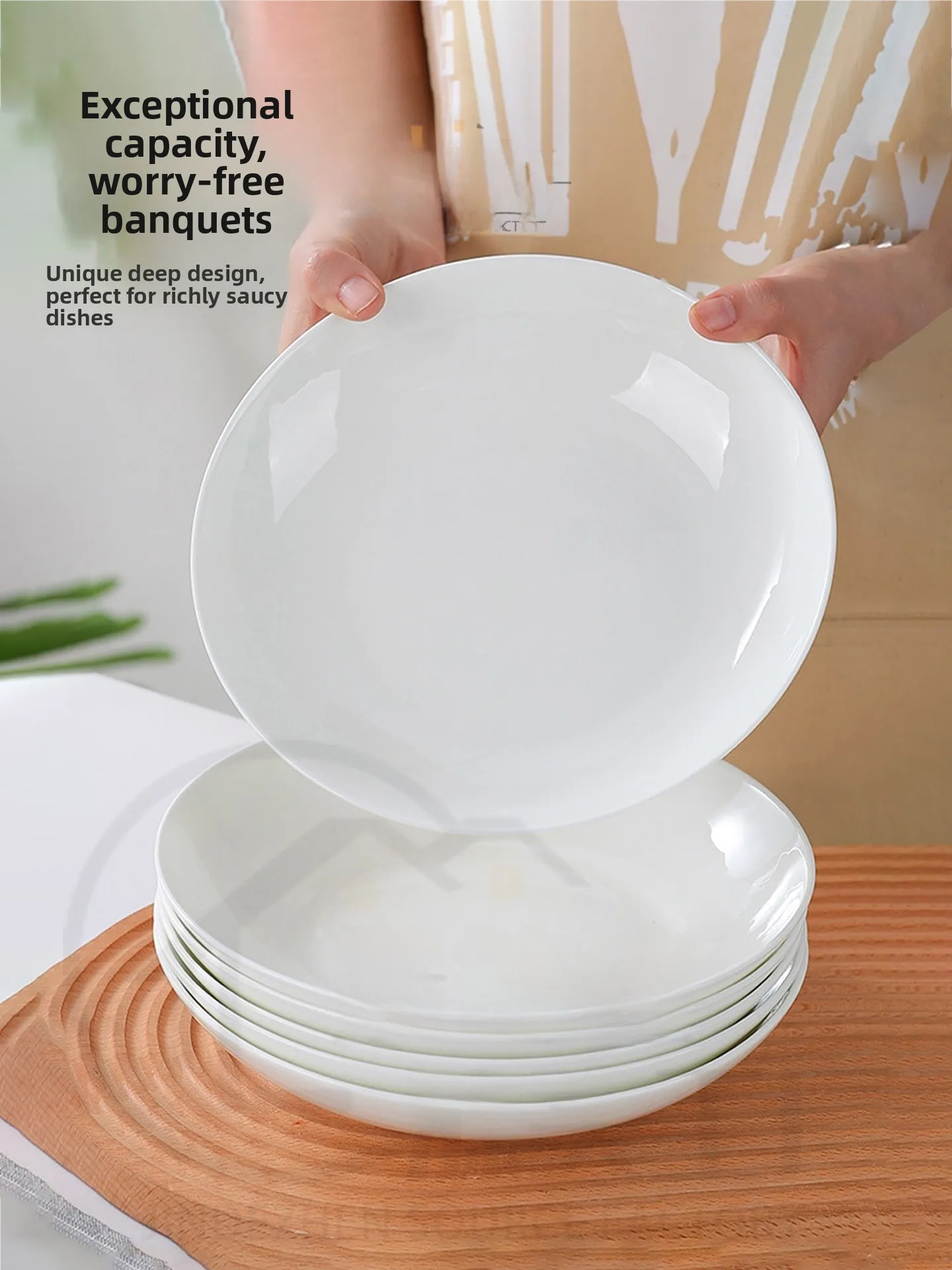 

High-End Ceramic Plate Deep Dish Plate for Home Use round Shape Dishwasher Safe Microwavable Thickened Wall Food Safe